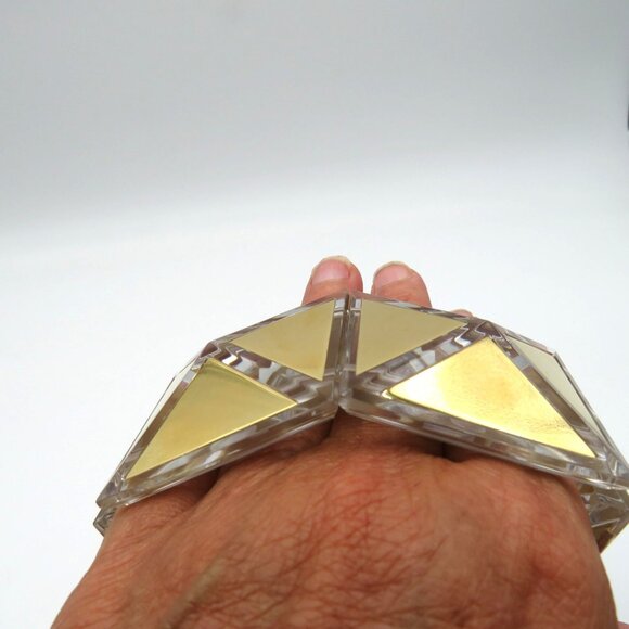 Tory Burch‎ Gold Tone Lucite Geometric Cuff Bracelet Women Wide Statement Logo - Picture 6 of 11